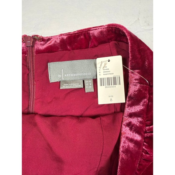 Anthropologie Montie Velvet Ruched Skirt in Red Wine Cranberry Size 8 - Picture 4 of 12